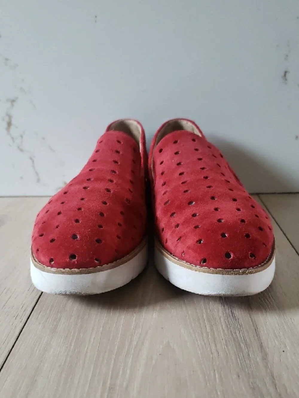 Johnston & Murphy Red Suede Perforated Slip-On Loafers‎